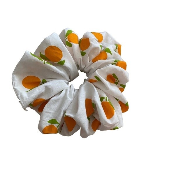 Hair Scrunchie. Multicolor. XL. Orange Fruit Print. Resortwear. Tropical. Cute. - Picture 5 of 9